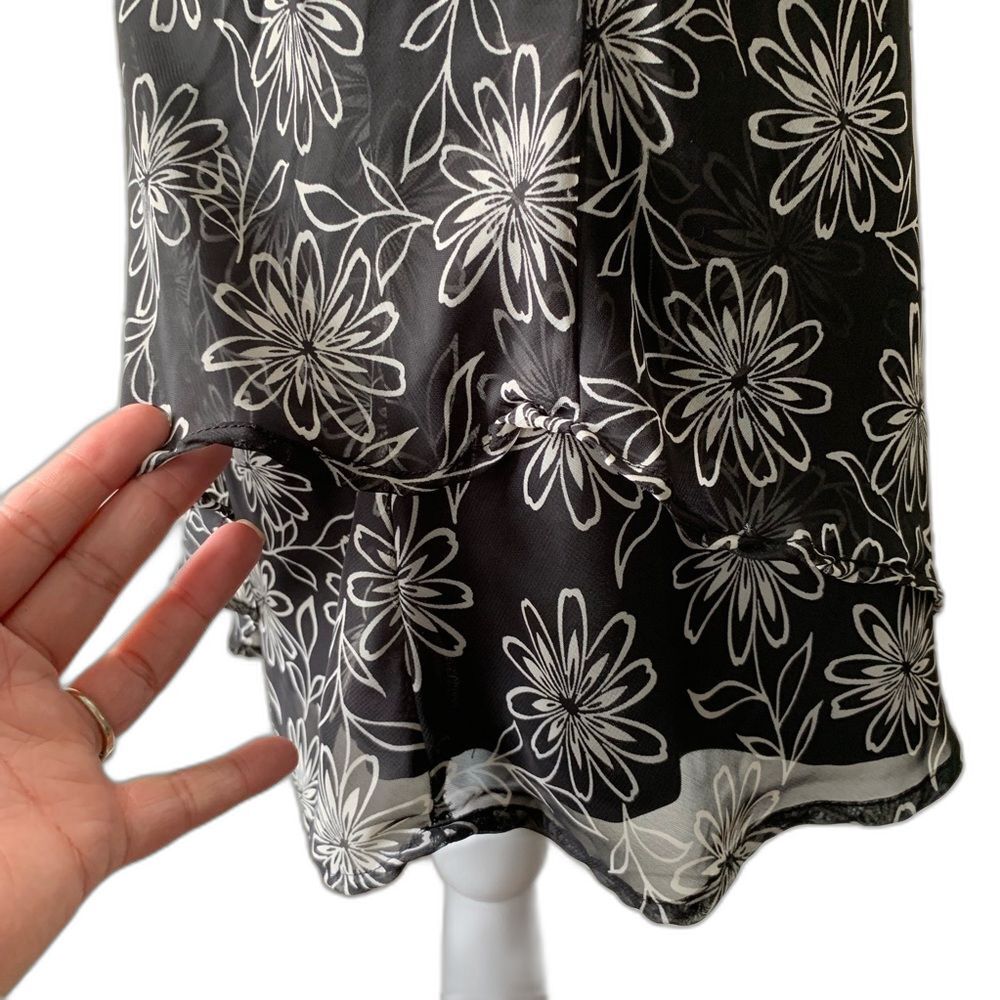 Karin Stevens 2 Piece Black Floral Chiffon Skirt Set Size 8 Sheer Overlay Midi - Picture 6 of 7